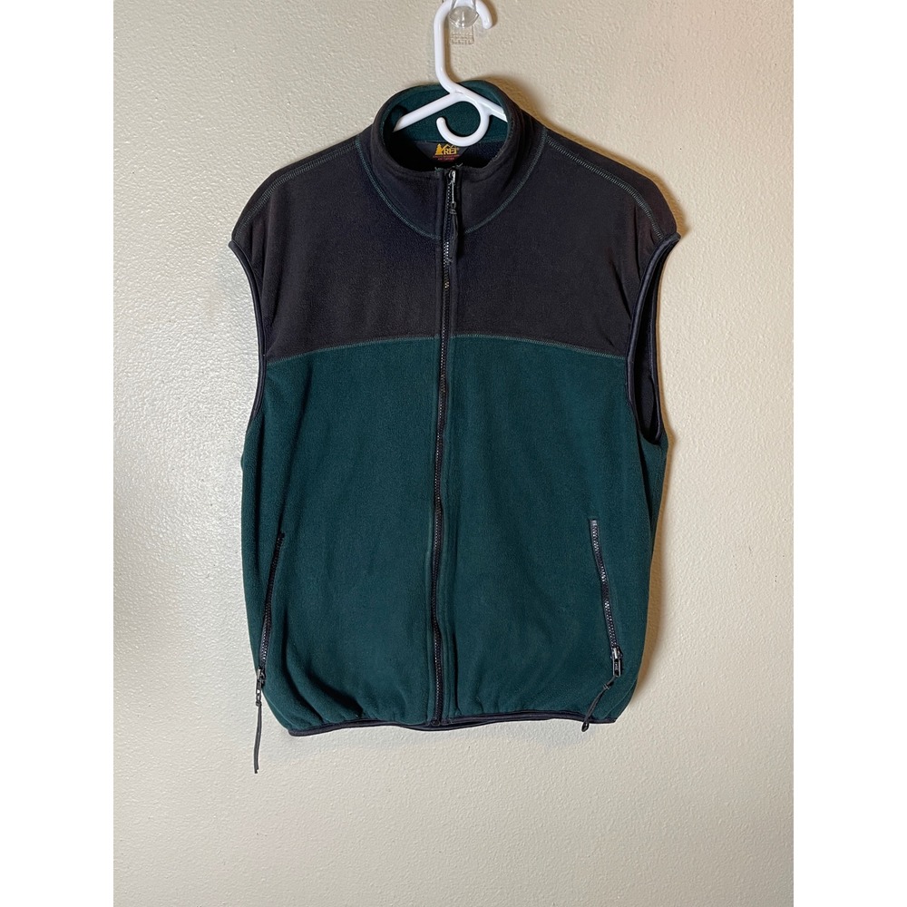 Vtg REI Womens L, Fleece Vest Zip Sleeveless Jacket‎ Green Black  Layer USA MADE